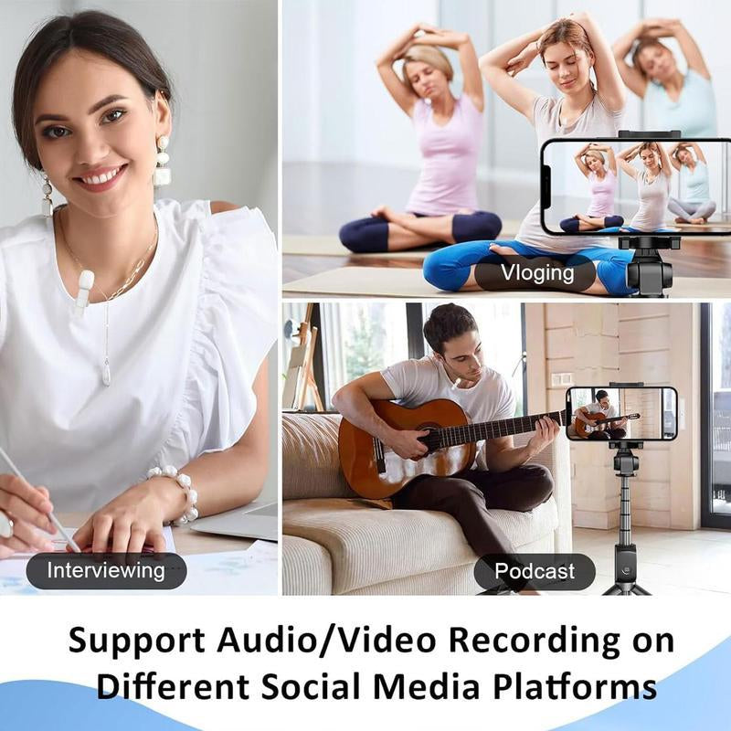 Wireless Lavalier Microphone for Iphone/Smartphone, 2 Mini Lapel Microphones with Clearer Audio for Video Recording, Interview, Vlog,Noise Reduction Device Noise Cancellation Stereo Wireless Lavalier Vlogging Tools Handheld Mic Microfono Minimic