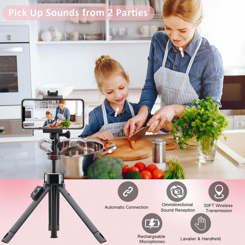 Wireless Lavalier Microphone for Iphone/Smartphone, 2 Mini Lapel Microphones with Clearer Audio for Video