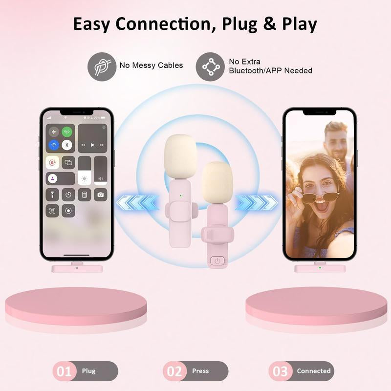 Wireless Lavalier Microphone for Iphone/Smartphone, 2 Mini Lapel Microphones with Clearer Audio for Video