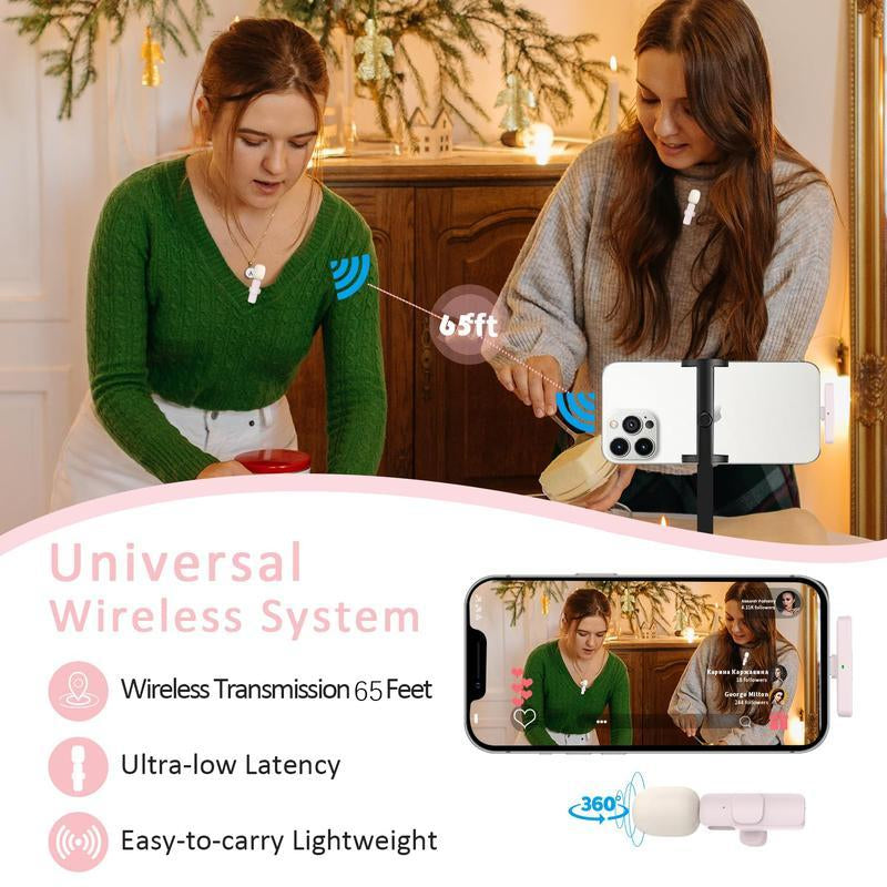 Wireless Lavalier Microphone for Iphone/Smartphone, 2 Mini Lapel Microphones with Clearer Audio for Video
