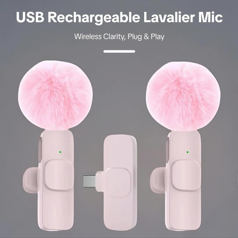 Wireless Lavalier Microphone for Iphone/Smartphone, 2 Mini Lapel Microphones with Clearer Audio for Video Recording, Interview, Vlog,Noise Reduction Device Noise Cancellation Stereo Wireless Lavalier Vlogging Tools Handheld Mic Microfono Minimic