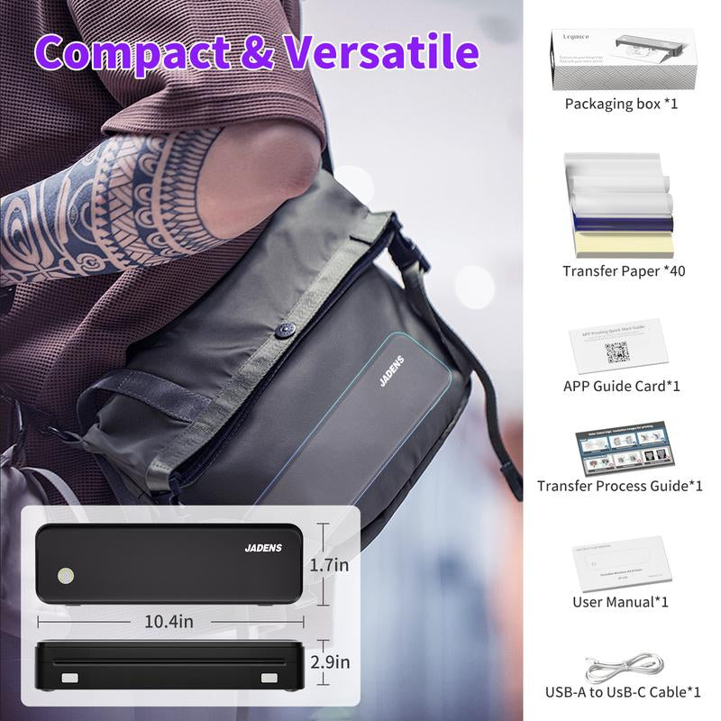 JADENS Wireless Tattoo Transfer Stencil Printer, Portable Thermal Tattoo Machine for Tattoo Beginners with 40Pcs Stencil Paper, Rechargeable & Inkless