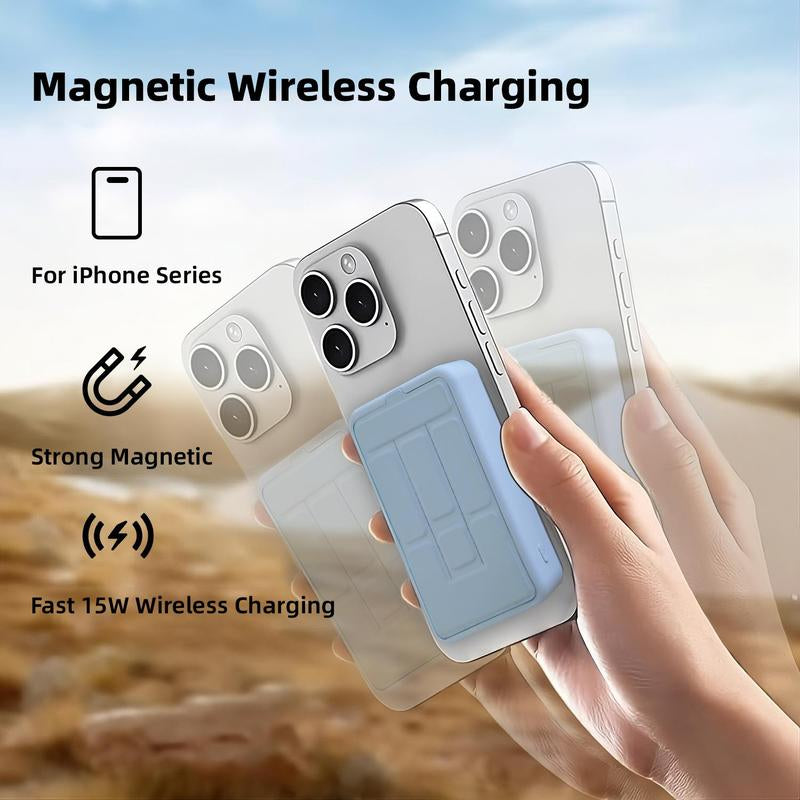 Magnetic Wireless Portable Charger with Stand, Foldable Power Bank with Type-C Cable LED Display 22.5W 10, 000Mah PD Fast Charging Lighting Battery Pack for Iphone 16/15/15 Plus/15 Pro/15 Pro Max, Iphone 14/13/12 Series