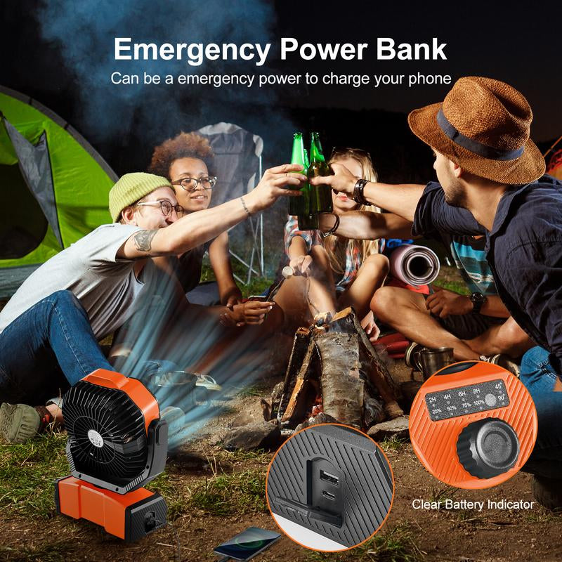 Odoland 40000Mah Camping Fan with LED Light, Battery Operated Oscillating Desk Fan with Remote & Hook, Rechargeable Outdoor Tent Fan with Timer for Hurricane Power Outage Travel Jobsite RV