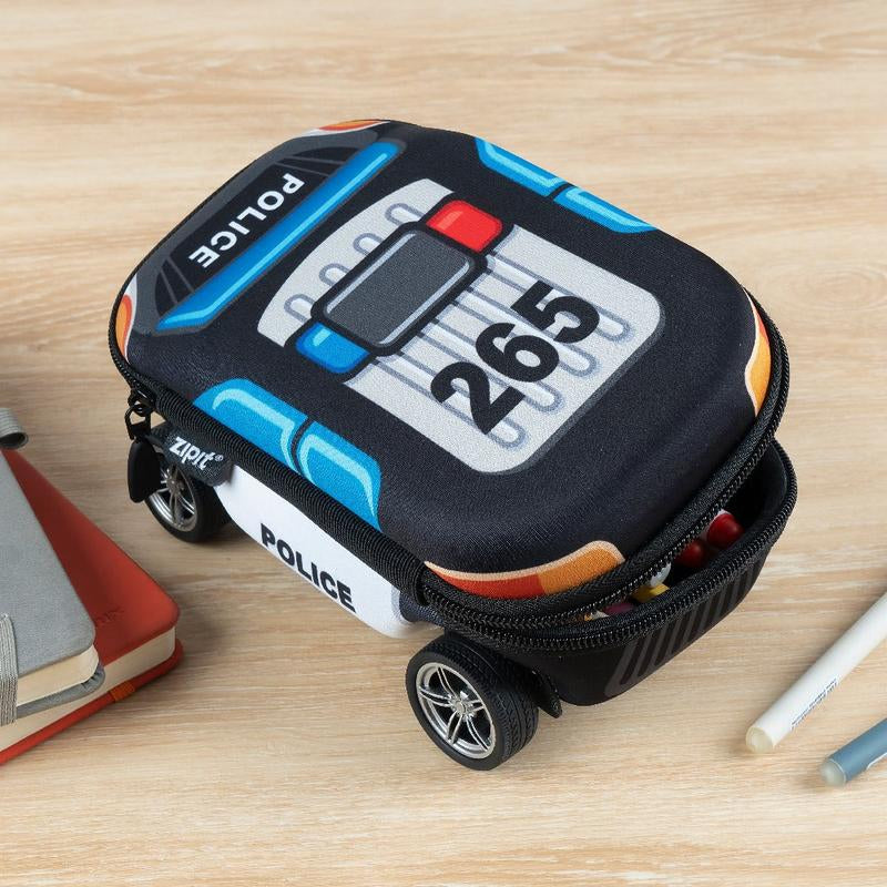 ZIPIT Truck Box - Cute Fire Truck & Police Car Design for Kids, Four Spinning Wheels, High-Quality Durable Storage