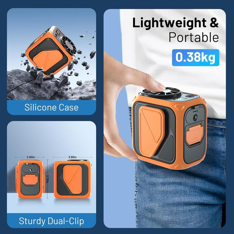 Portable Waist Fan Clip On, 6000Mah Rechargeable & Flashlight, under Shirt Fan with 5 Speeds Hands-Free Wearable Personal Neck/Belt Fans for Outdoor Workers Camping Travel, Gifts for Men