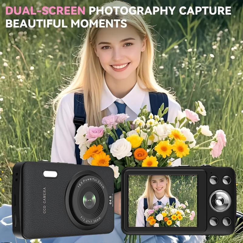 1080P Auto Focus Digital Camera, with 32Gmemory Card, Compact Portable Camera, Point and Shoot Camera, 16Xzoom, Device, Teenagersbeginners, Teen Girl Boy Gift