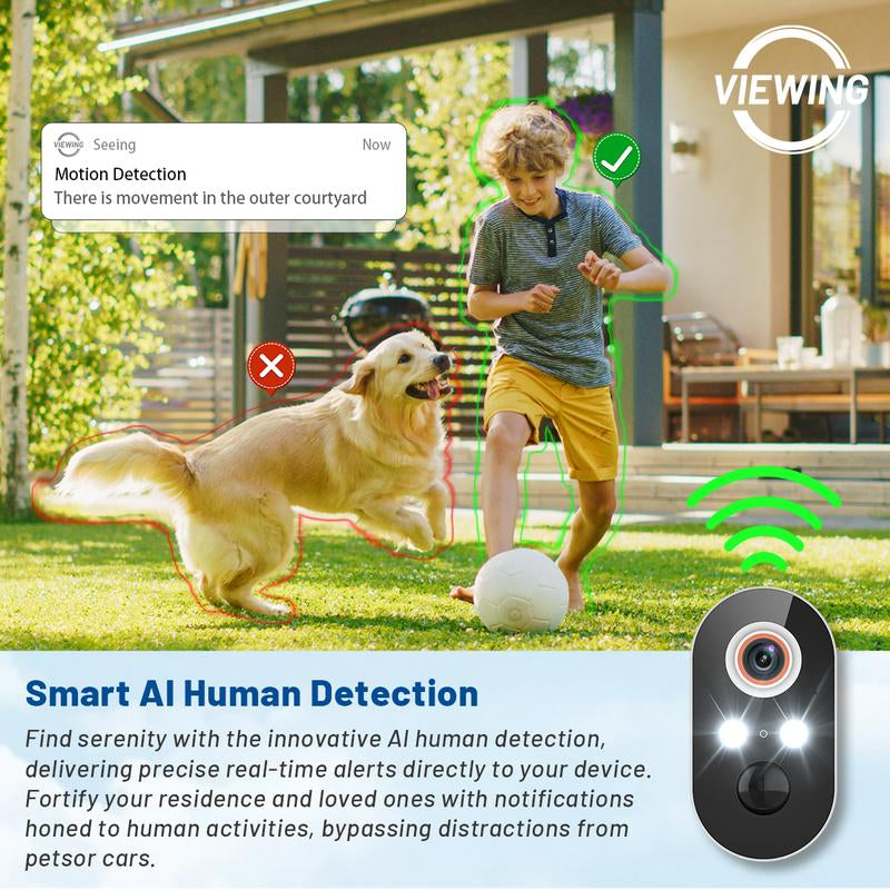 Viewing Solar Surveillance Camera 1080P 2K IP65 Weatherproof Mini Camera Wifi Bluetooth Outdoor Nightvision with People and Motion Detection