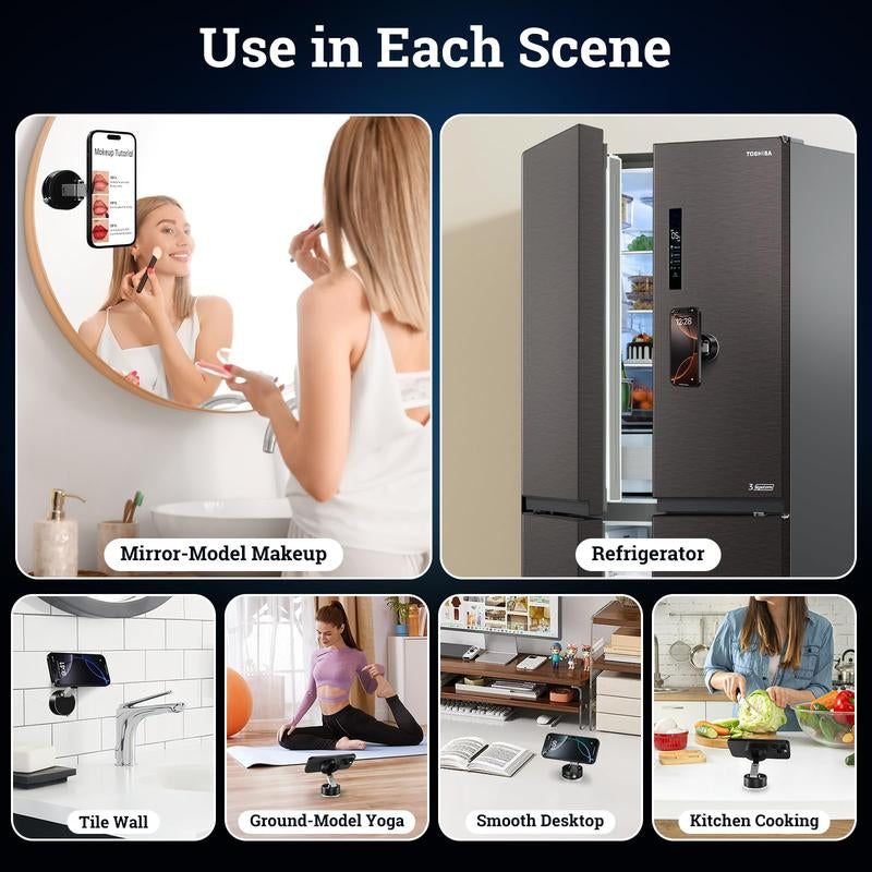 Vacuum Magnetic Phone Holder Stand – Foldable & Retractable Mount with Strong Magnetic Suction, Portable Phone Stand for Car, Mirror, Gym & Multi-Scene Use | Bubble-Free, Spotless Screen Design