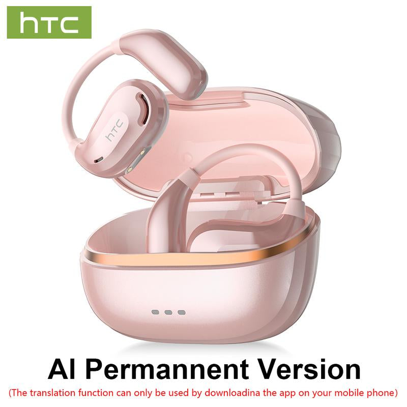 HTC NE18 AI Translation Bluetooth 6.0 Earphones with APP OWS Wireless Earbuds Stereo Support 135 Languages Real Time Bluetooth Translation IPX5 Waterproof Sports Headphones Built-In Microphone
