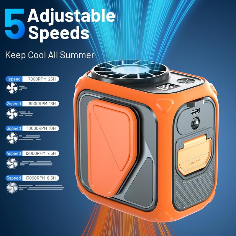 Portable Waist Fan Clip On, 6000Mah Rechargeable & Flashlight, under Shirt Fan with 5 Speeds Hands-Free Wearable Personal Neck/Belt Fans for Outdoor Workers Camping Travel, Gifts for Men