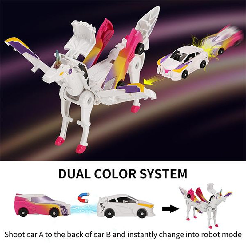 Transform Car Toys into Magical Flying Dinosaur and Unicorns!2Pcs Transforming Car-Robot for Kids, Automatic Deformation of Magnetic Connections. Cars Kids