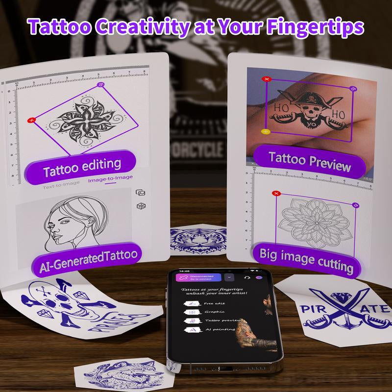 JADENS Wireless Tattoo Transfer Stencil Printer, Portable Thermal Tattoo Machine for Tattoo Beginners with 40Pcs Stencil Paper, Rechargeable & Inkless