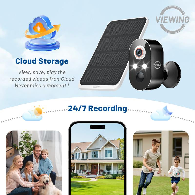 Viewing Solar Surveillance Camera 1080P 2K IP65 Weatherproof Mini Camera Wifi Bluetooth Outdoor Nightvision with People and Motion Detection