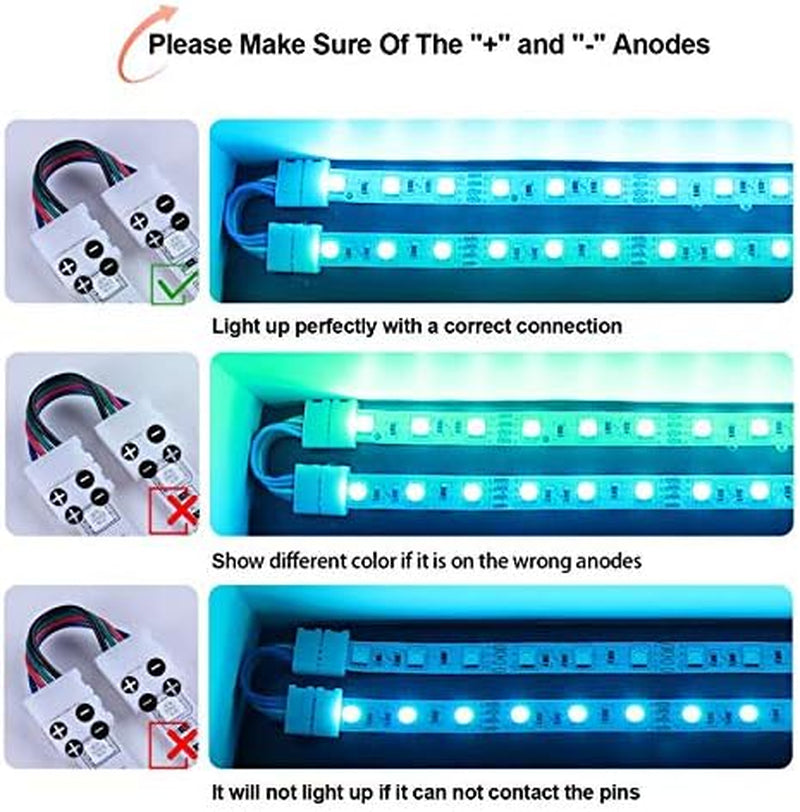 LED Light Connectors L Shape 4 Pin LED Connectors 10Mm Gapless Solderless Strip to Strip Jumper Adapter Terminal Extension LED Strip Connectors for RGB 3528/5050 LED Light Strip Connector