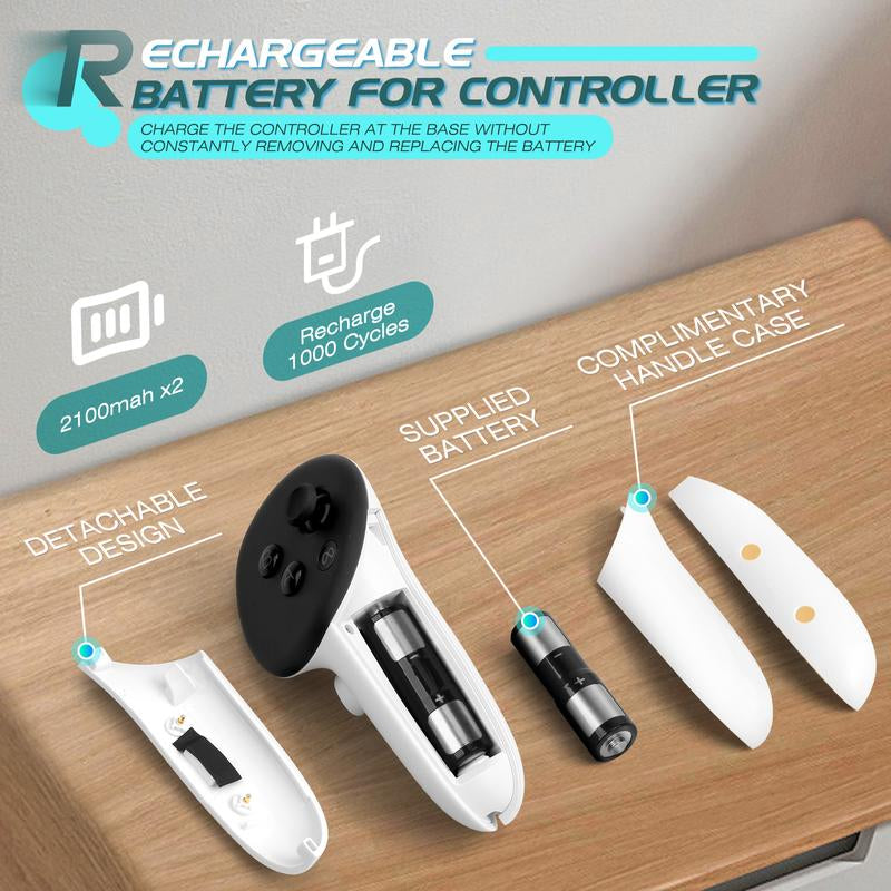 HURRA Charging Dock for Meta Quest 3S/Quest 3/Quest 2/Quest Pro, Fast Charging Station with LED Indicator/Magnetic Charging Headset & Controllers, 2 Rechargeable Batteries, USB-C Charger & Cable