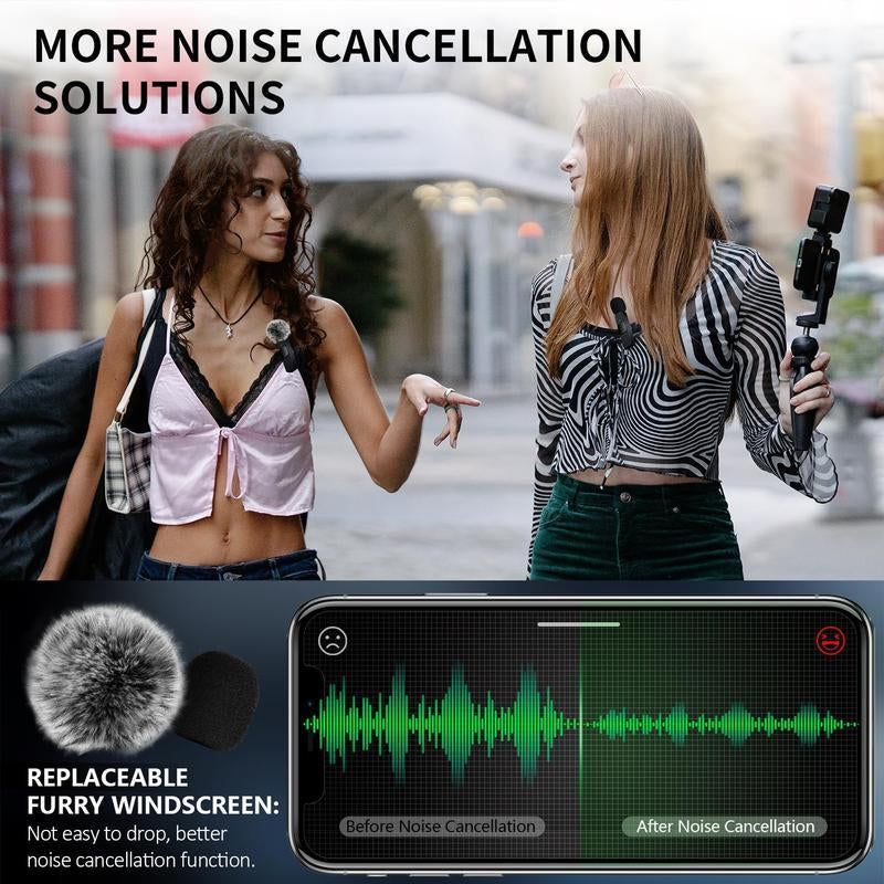 Wireless Lavalier Microphone for Iphone/Smartphone, 2 Mini Lapel Microphones with Clearer Audio for Video Recording, Interview, Vlog,Noise Reduction Device Noise Cancellation Stereo Wireless Lavalier Vlogging Tools Handheld Mic Microfono Minimic