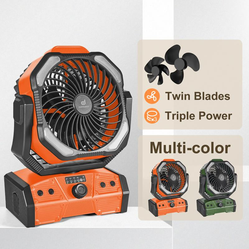 Odoland 40000Mah Camping Fan with LED Light, Battery Operated Oscillating Desk Fan with Remote & Hook, Rechargeable Outdoor Tent Fan with Timer for Hurricane Power Outage Travel Jobsite RV