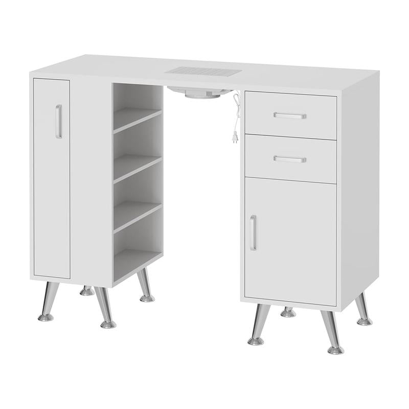 Nail Tech Table with Dust Collector and Wrist Cushion, Manicure Table Nail Desk Station with 1 Storage Cabinet, 2 Drawers and 4-Tiers Open Shelves, Nail Supplies Workstation Nail Table for Nail Tech