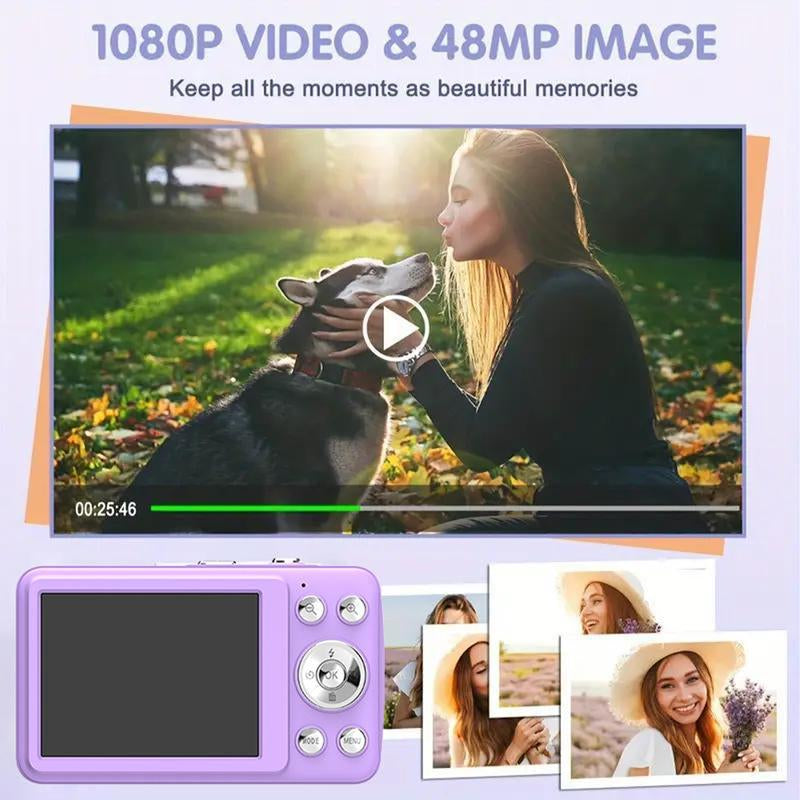 1080P Auto Focus Digital Camera, with 32Gmemory Card, Compact Portable Camera, Point and Shoot Camera, 16Xzoom, Device, Teenagersbeginners, Teen Girl Boy Gift