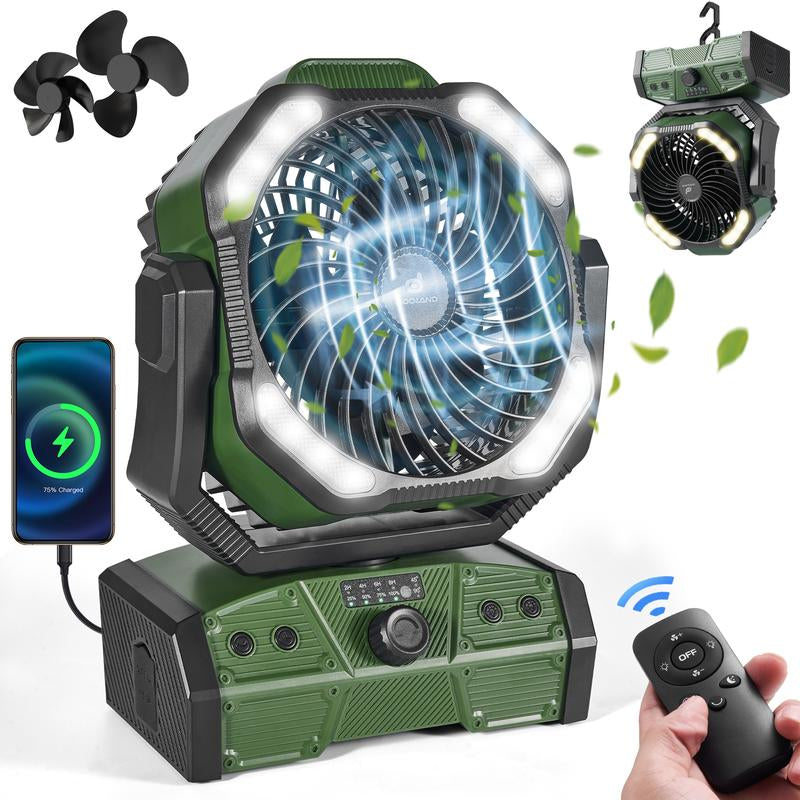 Odoland 40000Mah Camping Fan with LED Light, Battery Operated Oscillating Desk Fan with Remote & Hook, Rechargeable Outdoor Tent Fan with Timer for Hurricane Power Outage Travel Jobsite RV