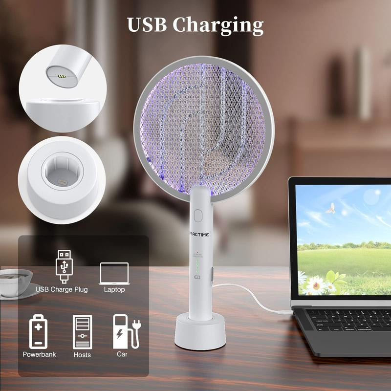 Electric Fly Swatter Rechargeable Bug Zapper 2 in 1 Fly Swatter with 1200Mah Battery for Bedroom, Kitchen, Terrace
