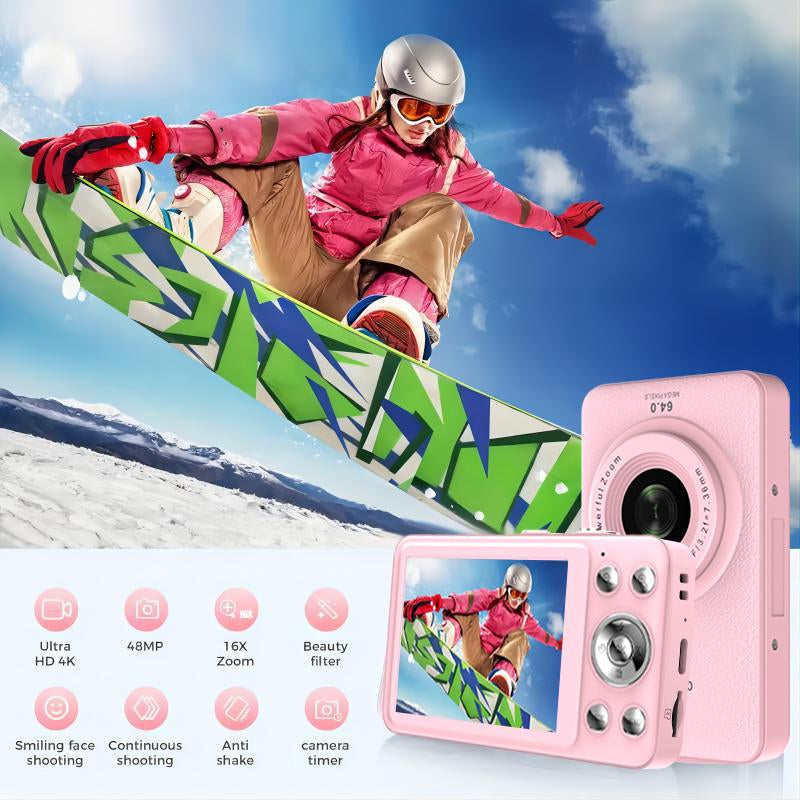1080P Auto Focus Digital Camera, with 32Gmemory Card, Compact Portable Camera, Point and Shoot Camera, 16Xzoom, Device, Teenagersbeginners, Teen Girl Boy Gift