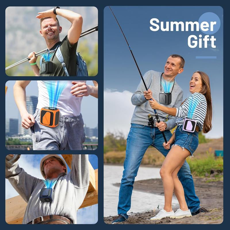 Portable Waist Fan Clip On, 6000Mah Rechargeable & Flashlight, under Shirt Fan with 5 Speeds Hands-Free Wearable Personal Neck/Belt Fans for Outdoor Workers Camping Travel, Gifts for Men