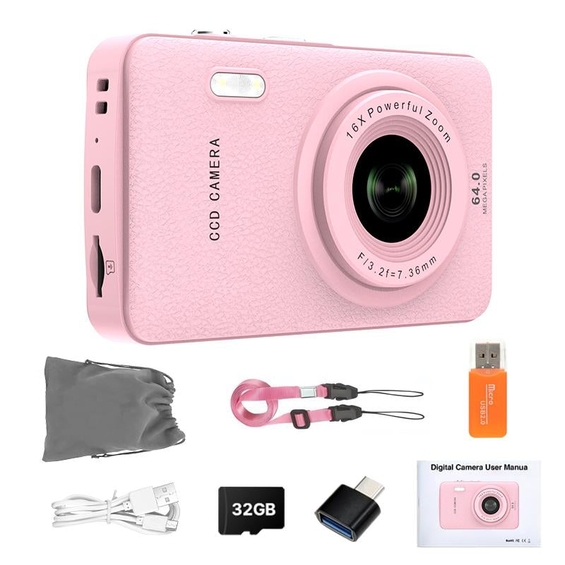 1080P Auto Focus Digital Camera, with 32Gmemory Card, Compact Portable Camera, Point and Shoot Camera, 16Xzoom, Device, Teenagersbeginners, Teen Girl Boy Gift