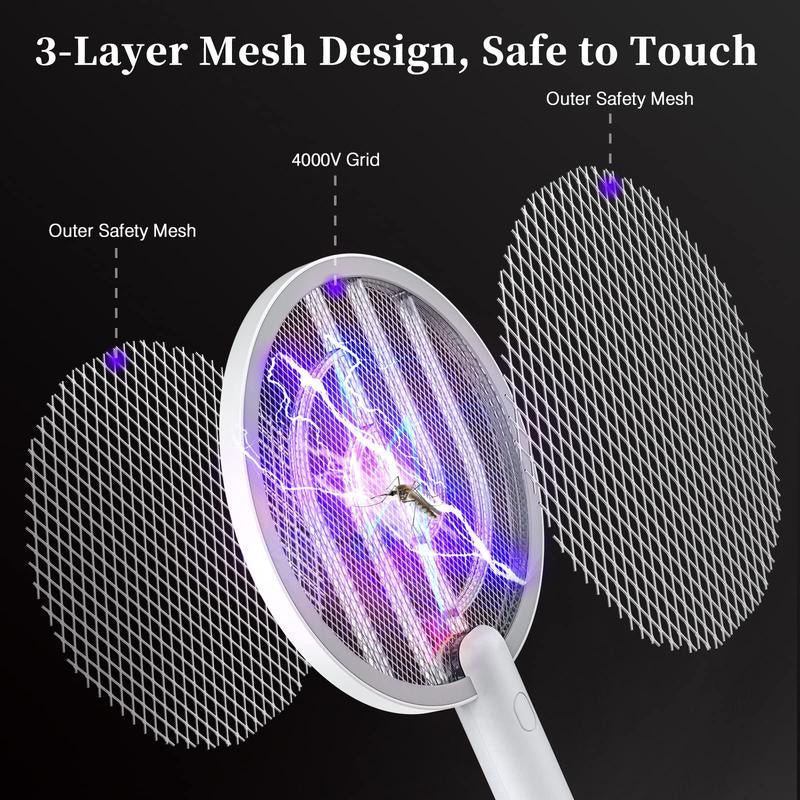 Electric Fly Swatter Rechargeable Bug Zapper 2 in 1 Fly Swatter with 1200Mah Battery for Bedroom, Kitchen, Terrace