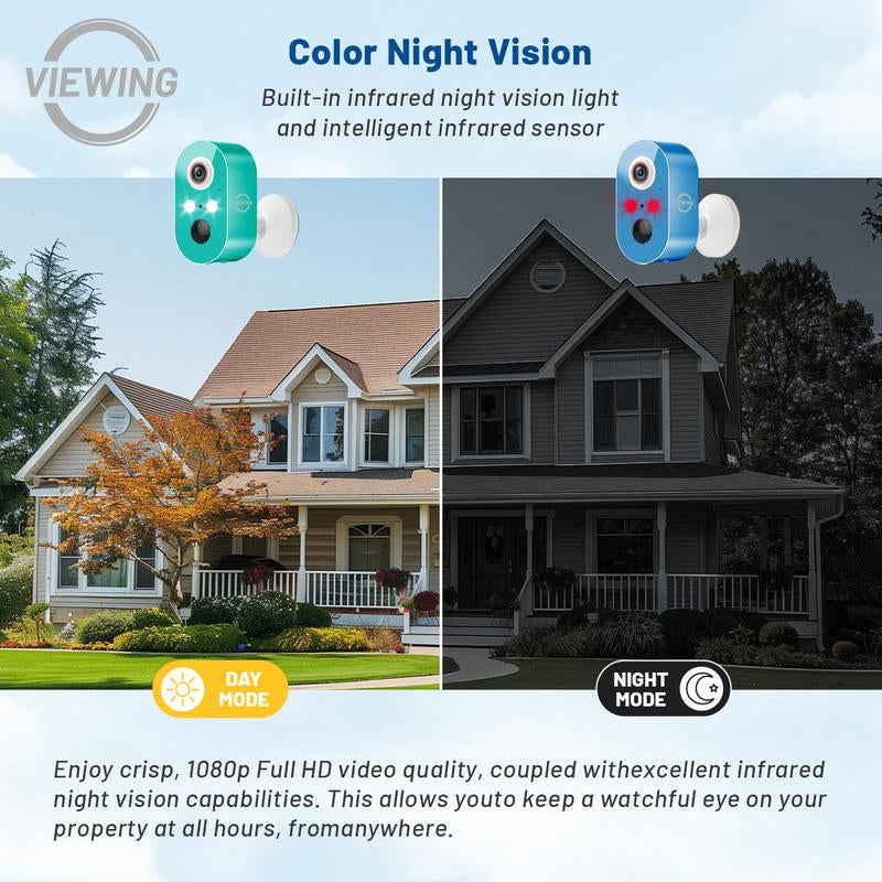 Viewing Solar Surveillance Camera 1080P 2K IP65 Weatherproof Mini Camera Wifi Bluetooth Outdoor Nightvision with People and Motion Detection