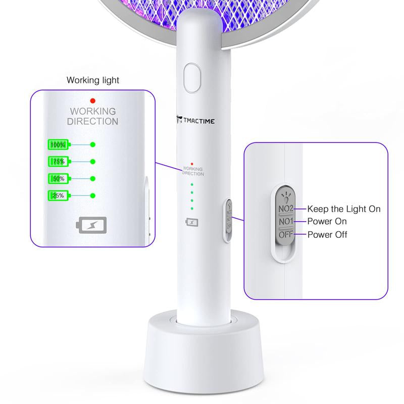 Electric Fly Swatter Rechargeable Bug Zapper 2 in 1 Fly Swatter with 1200Mah Battery for Bedroom, Kitchen, Terrace