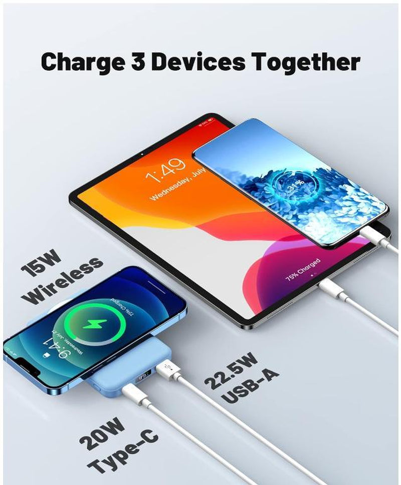 Magnetic Wireless Portable Charger with Stand, Foldable Power Bank with Type-C Cable LED Display 22.5W 10, 000Mah PD Fast Charging Lighting Battery Pack for Iphone 16/15/15 Plus/15 Pro/15 Pro Max, Iphone 14/13/12 Series
