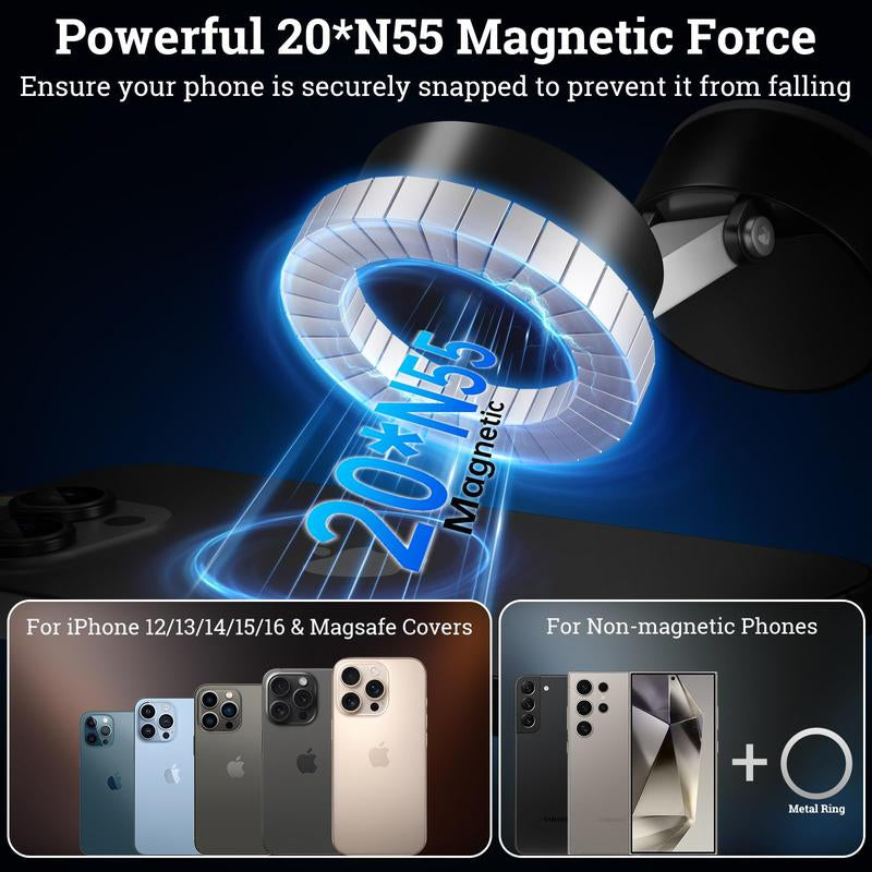 Vacuum Magnetic Phone Holder Stand – Foldable & Retractable Mount with Strong Magnetic Suction, Portable Phone Stand for Car, Mirror, Gym & Multi-Scene Use | Bubble-Free, Spotless Screen Design