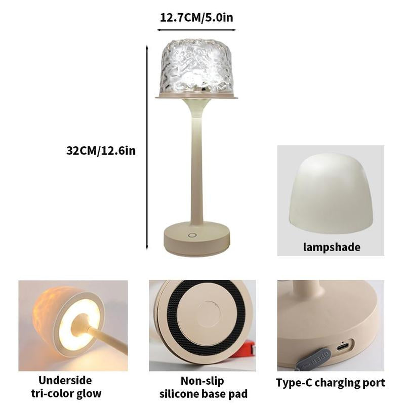 Water Ripple Design Table Lamp, USB Rechargeable Portable Night Light, LED Ambient Light with Remote Control, Suitable for Bedroom, Living Room, Study, Home