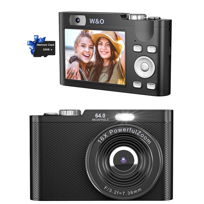 1080P Auto Focus Digital Camera, with 32Gmemory Card, Compact Portable Camera, Point and Shoot Camera, 16Xzoom, Device, Teenagersbeginners, Teen Girl Boy Gift