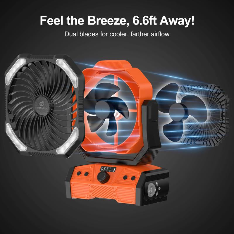 Odoland 40000Mah Camping Fan with LED Light, Battery Operated Oscillating Desk Fan with Remote & Hook, Rechargeable Outdoor Tent Fan with Timer for Hurricane Power Outage Travel Jobsite RV