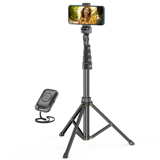 62'' Extendable Phone Tripod & Selfie Stick with Wireless Remote and Universal Holder, Compatible with Iphone, Android, and Cameras