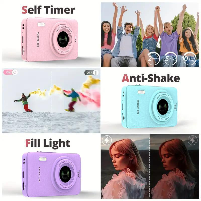 1080P Auto Focus Digital Camera, with 32Gmemory Card, Compact Portable Camera, Point and Shoot Camera, 16Xzoom, Device, Teenagersbeginners, Teen Girl Boy Gift