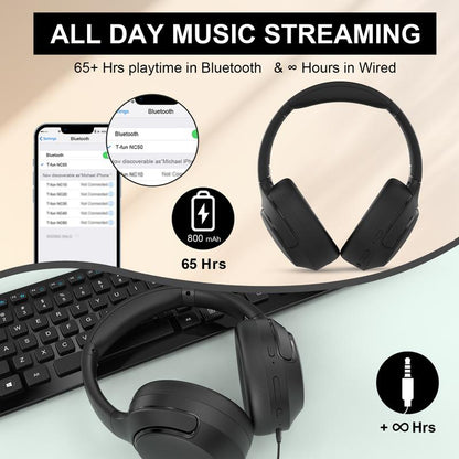 T-Fun NC50 Hybrid ANC Wireless Headphones, Built-In Mic, Low Latency,Be Aware of Safety Mode,Custom EQ, Over-Ear, Android/Iphone