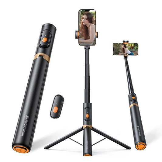 MAGIC JOHN 59" Portable All-In-One Selfie Stick Tripod, One-Click Foldable with Rotatable Axis for Portrait & Landscape, Cold Shoe Mount for Light & Mic, Bluetooth Remote & Aerospace Aluminum, 8-Stage Adjustable Stability
