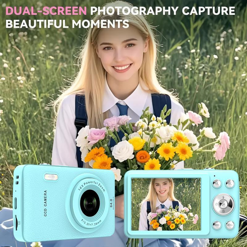 1080P Auto Focus Digital Camera, with 32Gmemory Card, Compact Portable Camera, Point and Shoot Camera, 16Xzoom, Device, Teenagersbeginners, Teen Girl Boy Gift