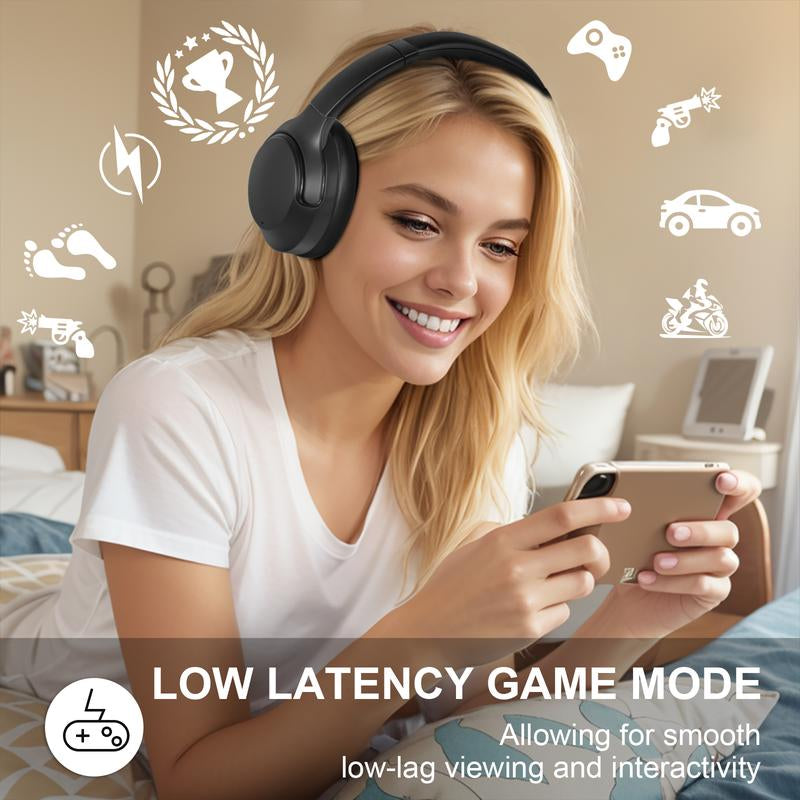 T-Fun NC50 Hybrid ANC Wireless Headphones, Built-In Mic, Low Latency,Be Aware of Safety Mode,Custom EQ, Over-Ear, Android/Iphone