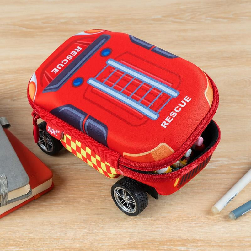 ZIPIT Truck Box - Cute Fire Truck & Police Car Design for Kids, Four Spinning Wheels, High-Quality Durable Storage