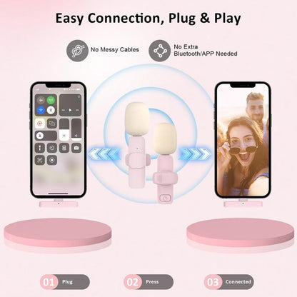 Wireless Lavalier Microphone for Iphone/Smartphone, 2 Mini Lapel Microphones with Clearer Audio for Video Recording, Interview, Vlog，Noise Reduction Device Noise Cancellation Stereo Wireless Lavalier Vlogging Tools Handheld Mic Microfono Minimic
