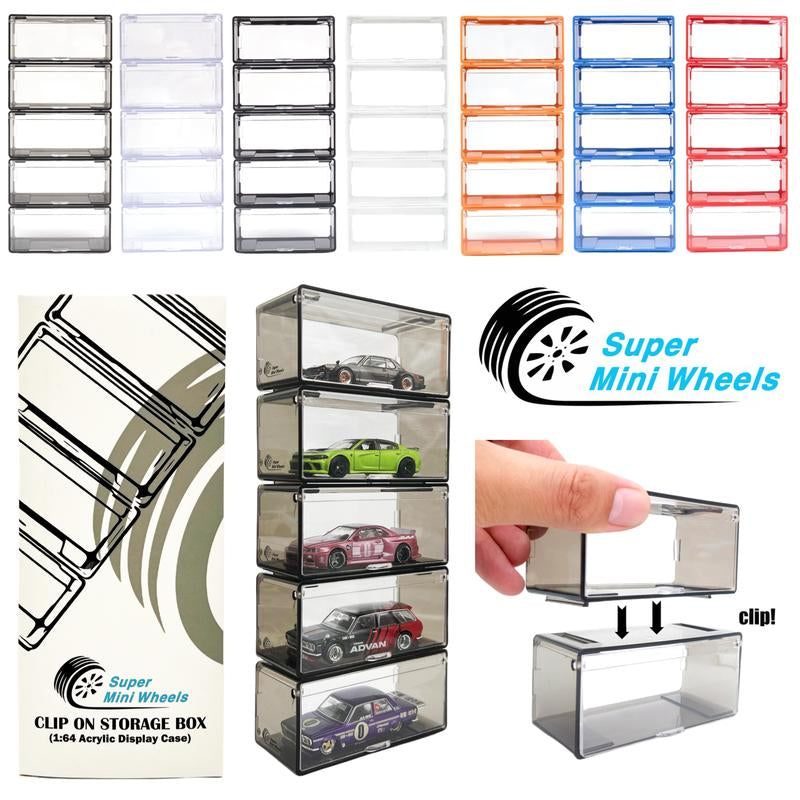Super Mini Wheels 1:64 Display Case 5-Pack Clip on Storage Box for 1/64 Cars