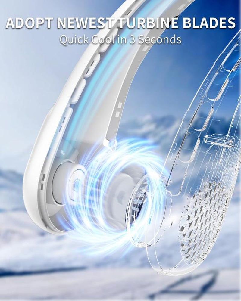 Portable Neck Fan, 5200Mah Rechargeable, 4H Use, Hands-Free Bladeless, 3 Speeds, for Travel, Sports, Office, Gift for Women Men,