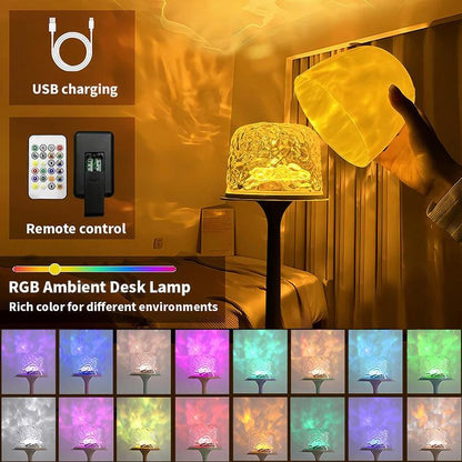 Water Ripple Design Table Lamp, USB Rechargeable Portable Night Light, LED Ambient Light with Remote Control, Suitable for Bedroom, Living Room, Study, Home