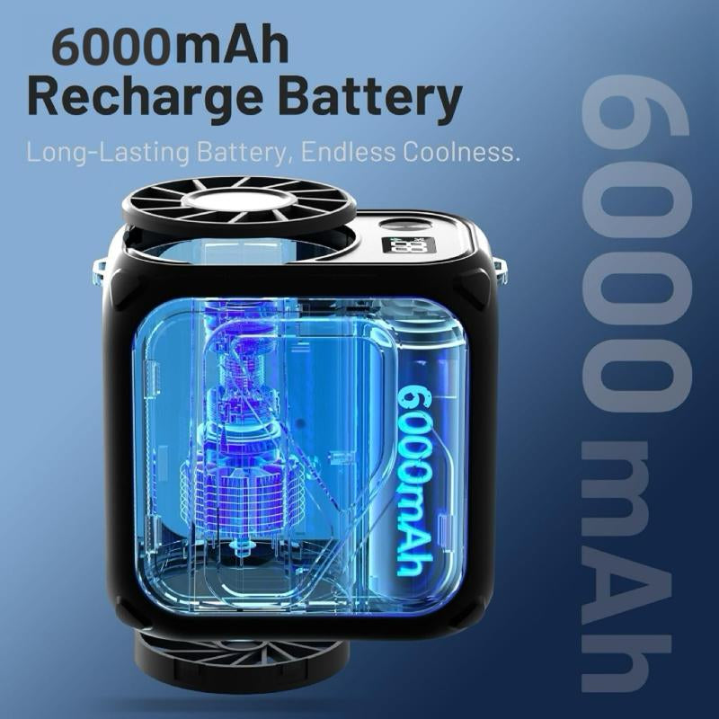 Portable Waist Fan Clip On, 6000Mah Rechargeable & Flashlight, under Shirt Fan with 5 Speeds Hands-Free Wearable Personal Neck/Belt Fans for Outdoor Workers Camping Travel, Gifts for Men