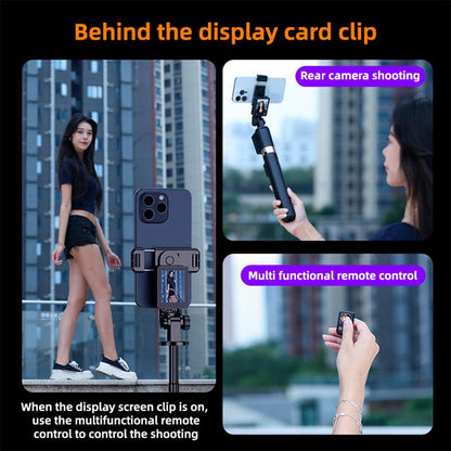 2025 New 5 in 1 Projection Rear Camera Selfie Stick ,With Selfie Monitor Screen,With Brush Tiktok Bluetooth Remote Control Scrolling ,With 2Pcs LED Fill Lights ,Maxinum Extend to 66.93 Inches , Phone Tripod, Content Creator Tools